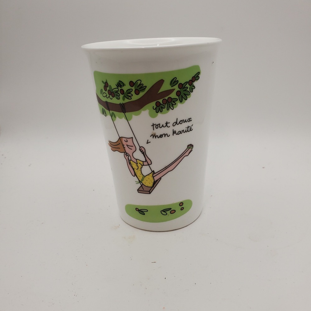 L'Occitane Soledad Bravi Illustrator ELLE Magazine Ceramic Tumbler Cup White 5in